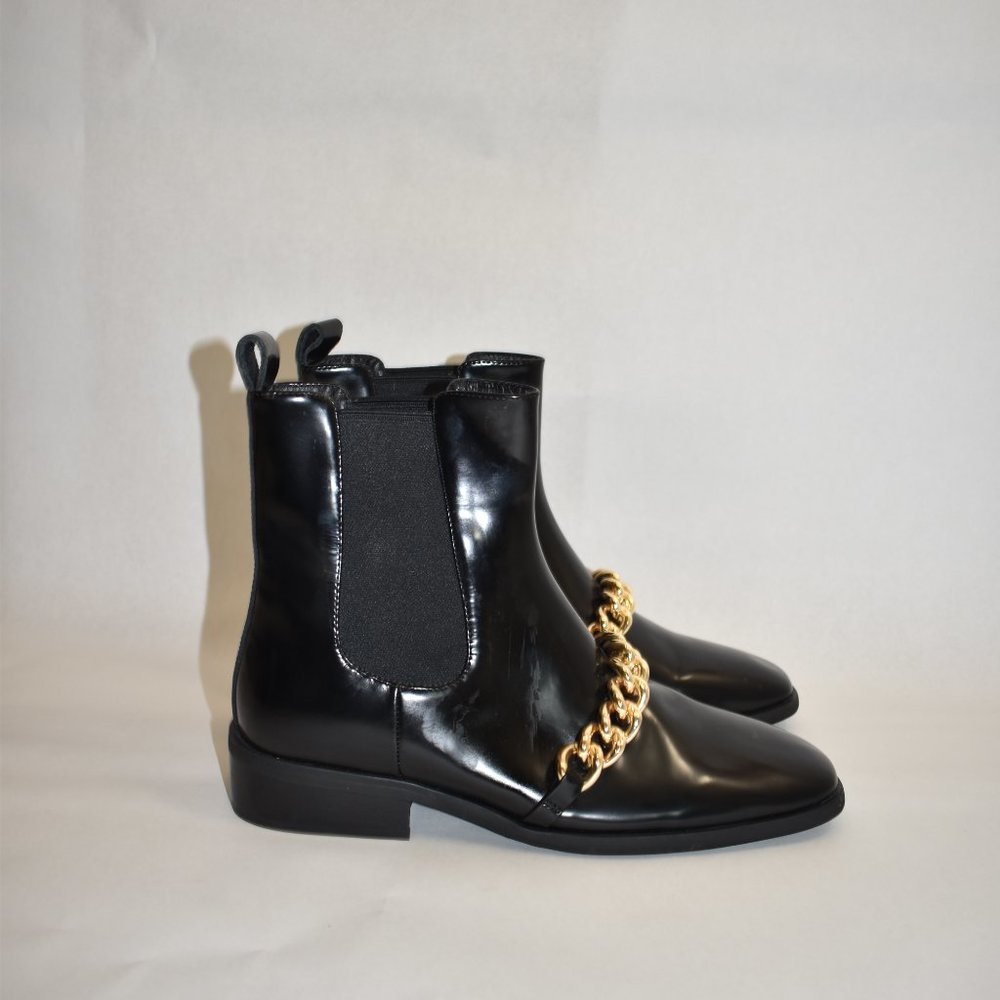 $250 Jeffrey Campbell Emrys Chelsea Boot Square Glossy Gold Chain 8 (Tb26) View 2
